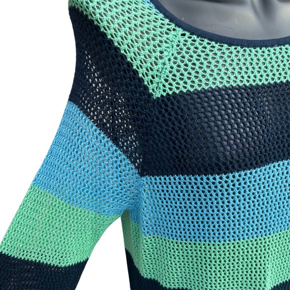 525 America Long Sleeve Rayon Striped Knit Sweater Blue & Green/Black Size XL - Picture 3 of 9